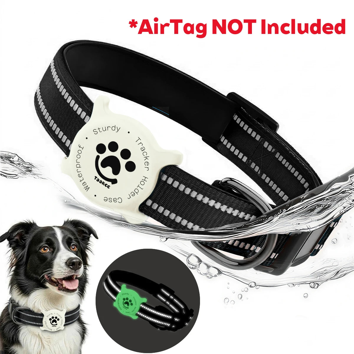 Taakcc Reflective Dog Collar with Luminous Airtag Holder, Waterproof Soft Padded & Safety Buckle