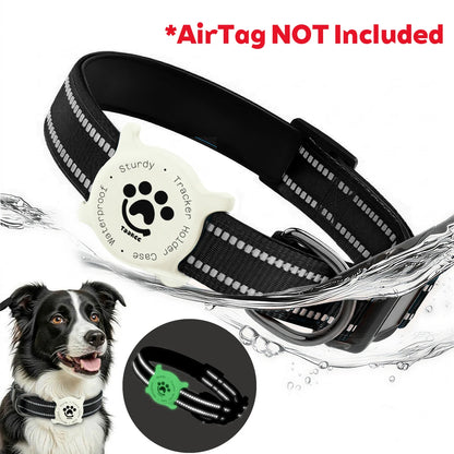 Taakcc Reflective Dog Collar with Luminous Airtag Holder, Waterproof Soft Padded & Safety Buckle