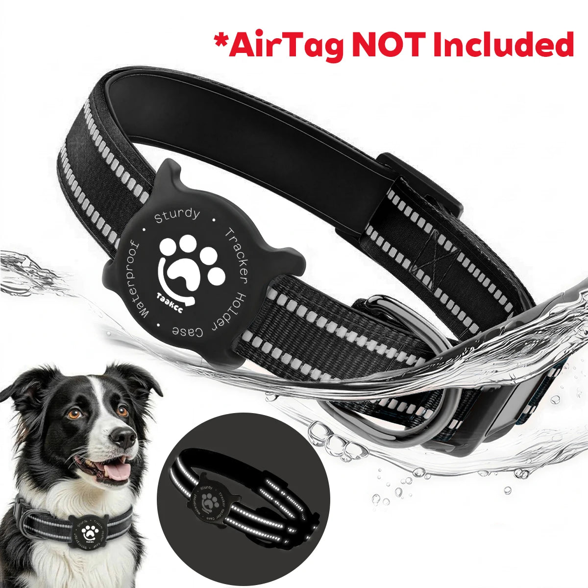 Taakcc Reflective Dog Collar with Luminous Airtag Holder, Waterproof Soft Padded & Safety Buckle