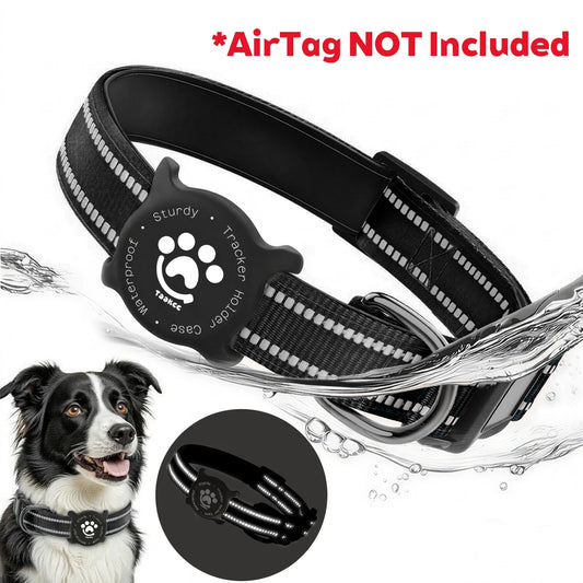 Taakcc Reflective Dog Collar with Luminous Airtag Holder, Waterproof Soft Padded & Safety Buckle