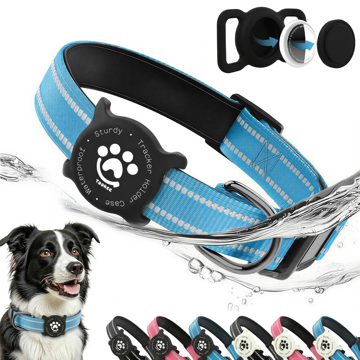 Taakcc Reflective Dog Collar with Luminous Airtag Holder, Waterproof Soft Padded & Safety Buckle
