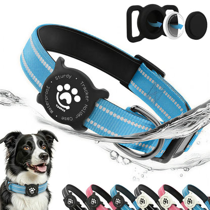 Taakcc Reflective Dog Collar with Luminous Airtag Holder, Waterproof Soft Padded & Safety Buckle
