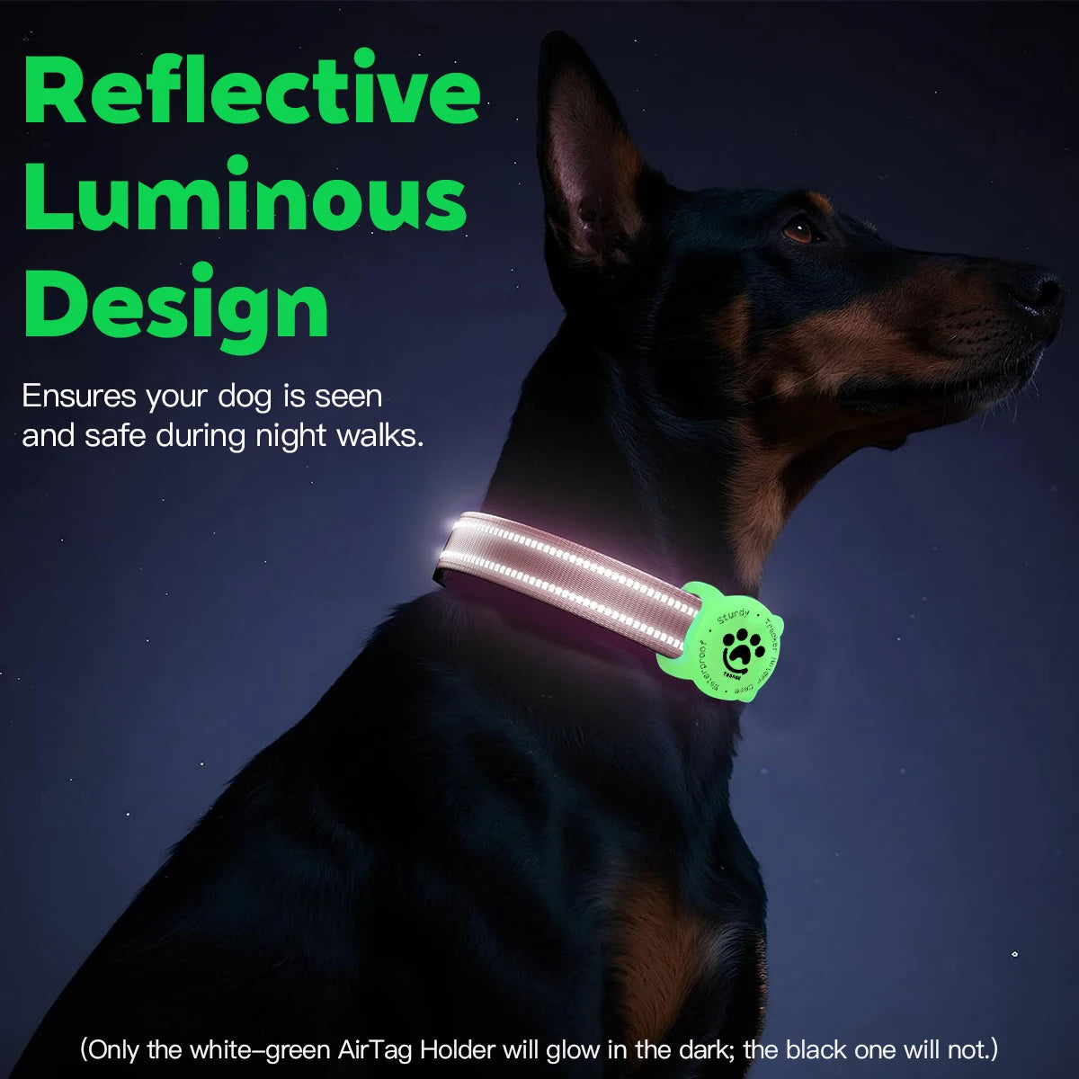 Taakcc Reflective Dog Collar with Luminous Airtag Holder, Waterproof Soft Padded & Safety Buckle