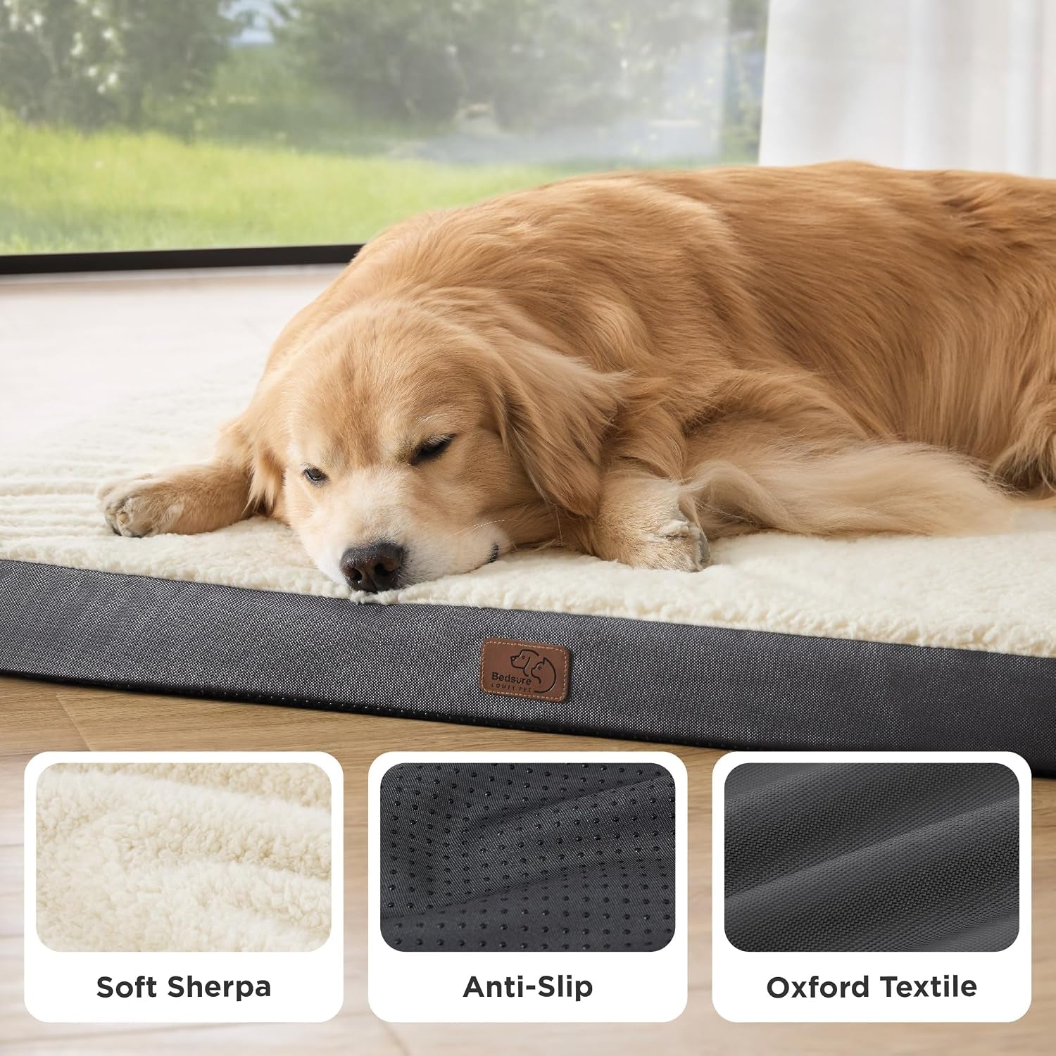 Bedsure XL Dog Bed, Extra Large Pet Bed with Comfy Sherpa, 44X32In Grey | Orthopedic Egg Crate Foam, Comfort, Support Pet Mat, Non-Slip Bottom, Removable Cover For Extra Pet up to 80 Lbs