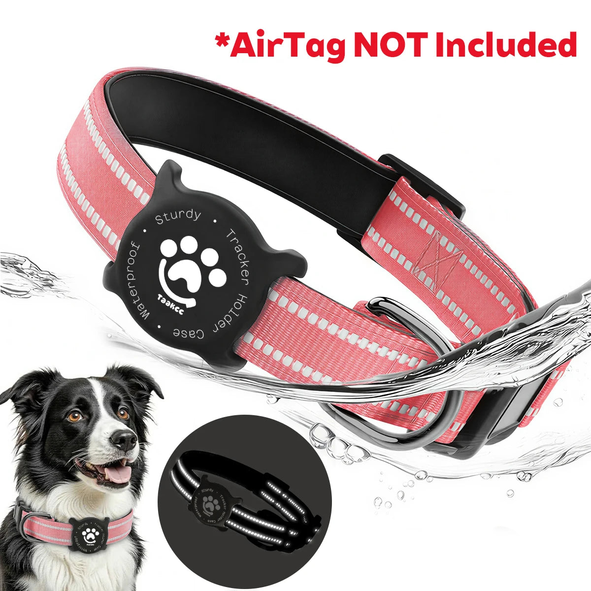 Taakcc Reflective Dog Collar with Luminous Airtag Holder, Waterproof Soft Padded & Safety Buckle