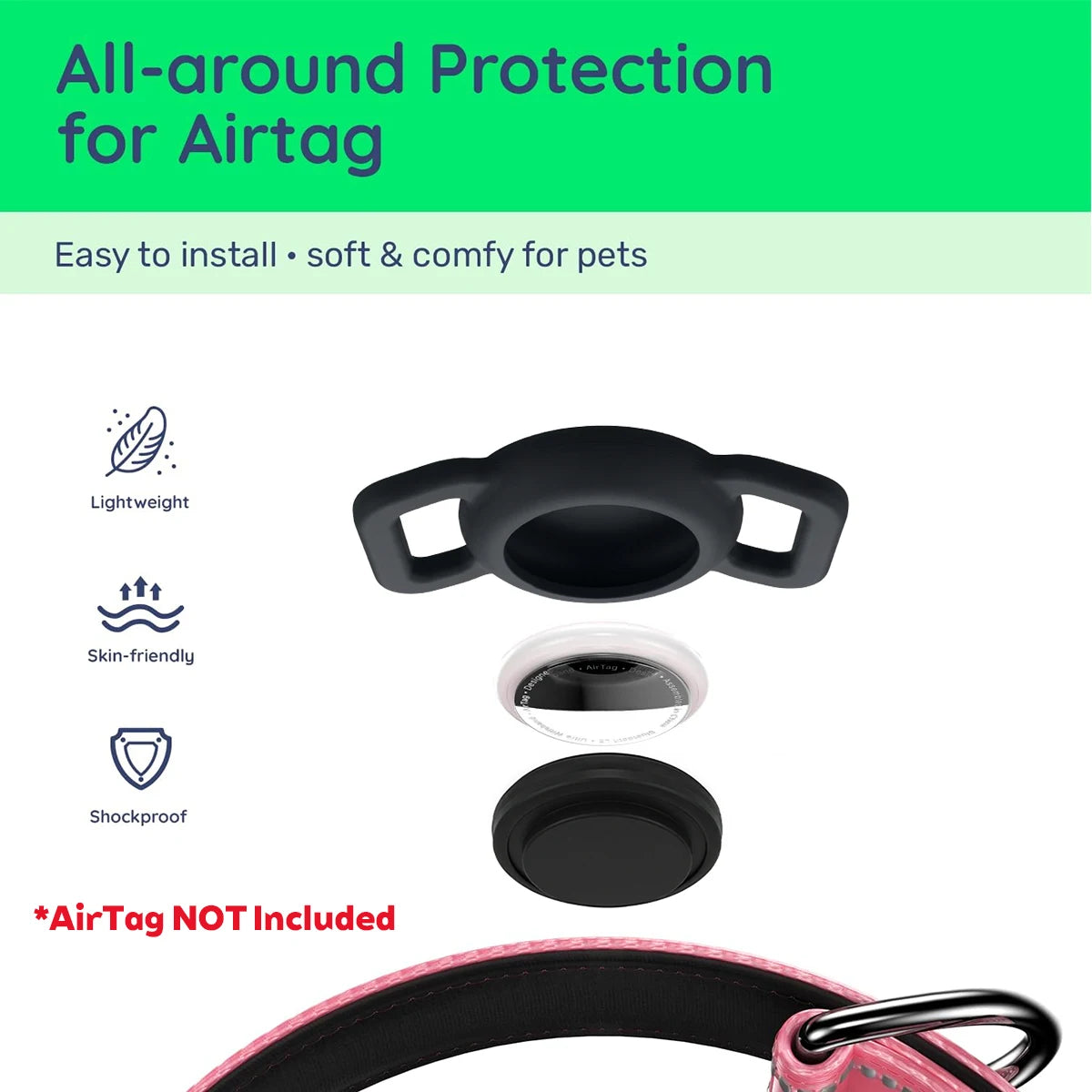 Taakcc Reflective Dog Collar with Luminous Airtag Holder, Waterproof Soft Padded & Safety Buckle