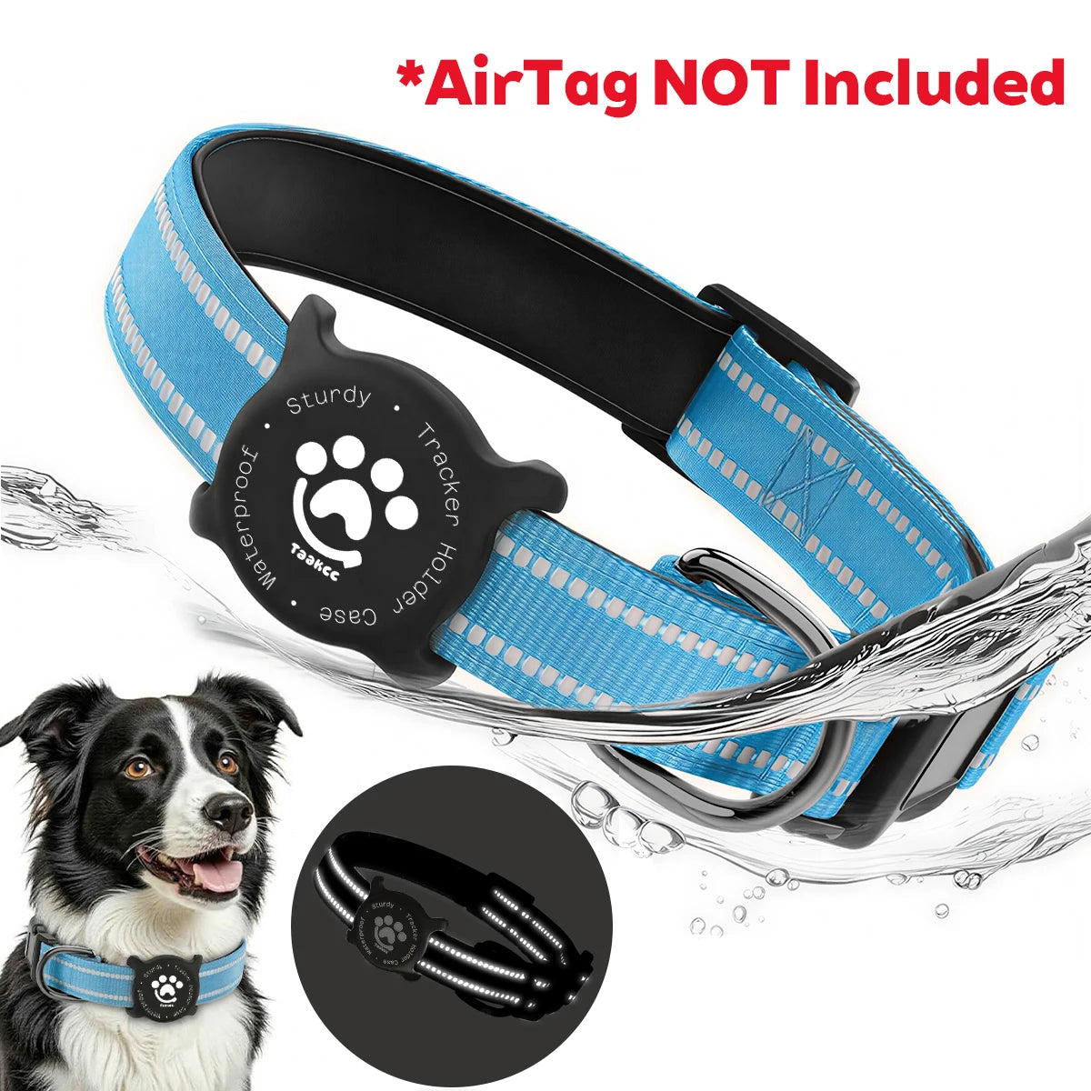 Taakcc Reflective Dog Collar with Luminous Airtag Holder, Waterproof Soft Padded & Safety Buckle
